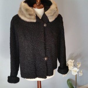 Vintage 1960 Hurtig Persian Lamb black jacket with mink grey collar EUC